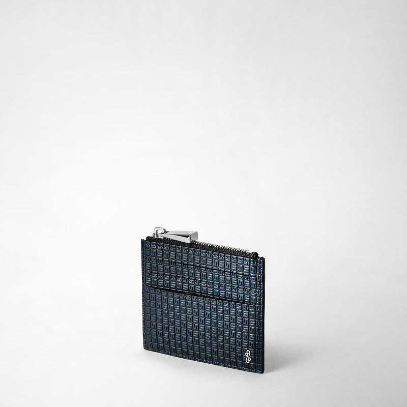 Serapian Zip Card Case In Stepan Ocean Blue And Black