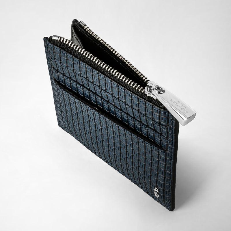 Serapian Zip Card Case In Stepan Ocean Blue And Black