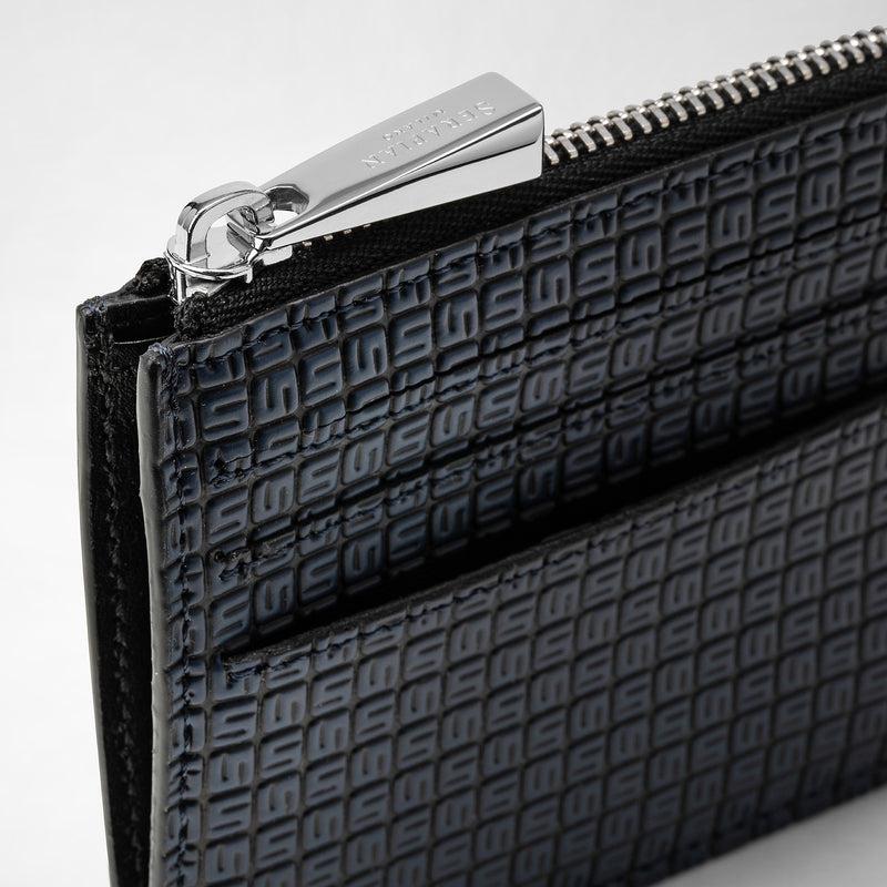 Serapian Zip Card Case In Stepan Ocean Blue And Black