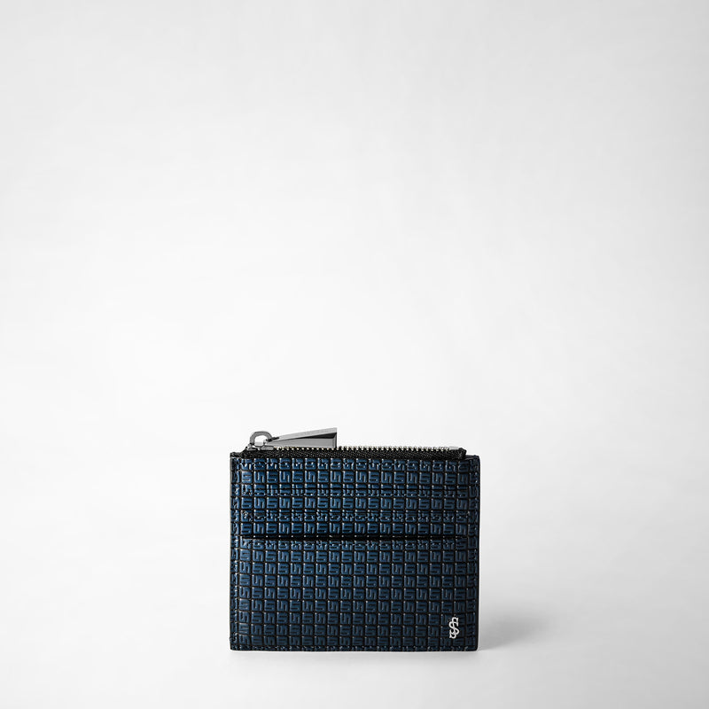 Serapian Zip card case in stepan ocean blue and black