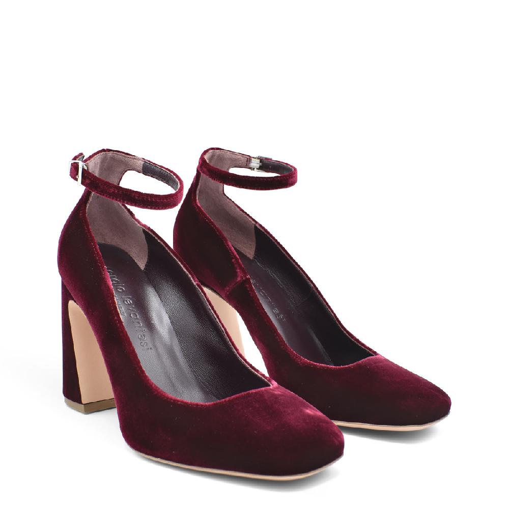 Sergio Levantesi Vergy Rubino. Décolleté In Velluto Con Cinturino