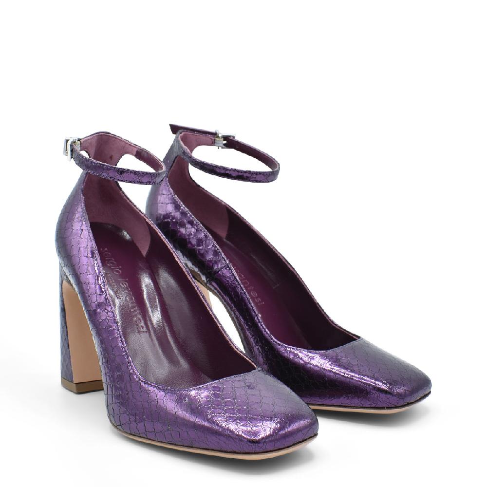 Sergio Levantesi Vergy Violet. Décolleté In Pelle Effetto Rettile Con Cinturino