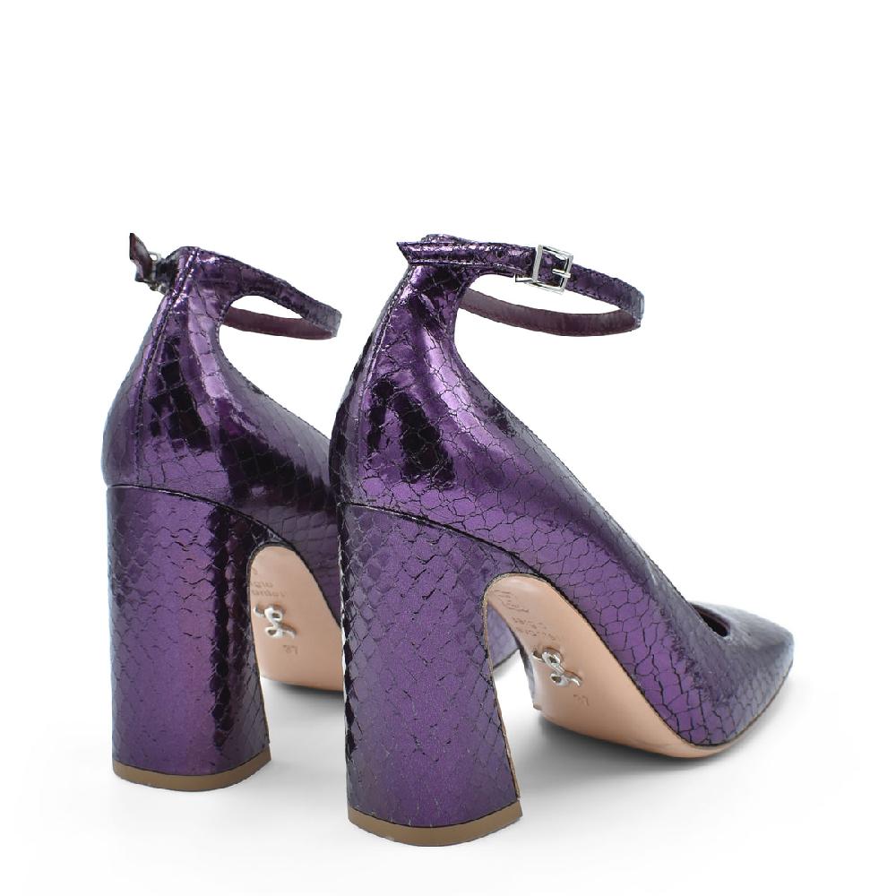 Sergio Levantesi Vergy Violet. Décolleté In Pelle Effetto Rettile Con Cinturino