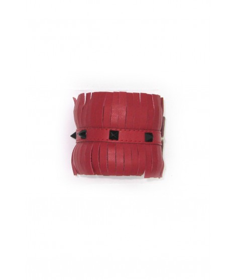 Sermoneta Gloves Bracciale in Nappa con frange e borchie piramidali Rosso/borchia nera