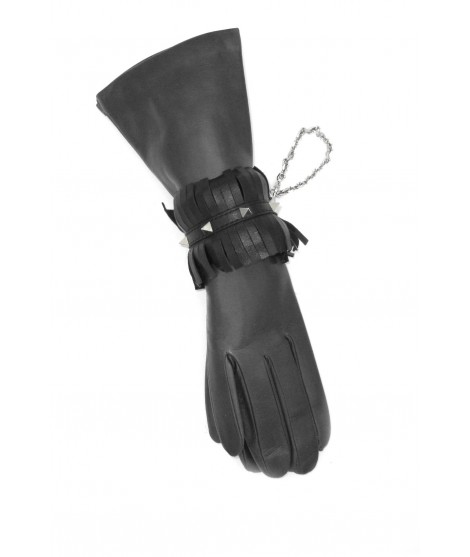 Sermoneta Gloves Bracciale In Nappa Con Frange E Borchie Piramidali Grigio/borchia Silver