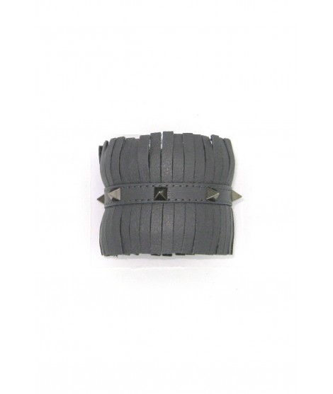 Sermoneta Gloves Bracciale in Nappa con frange e borchie piramidali Grigio/borchia silver