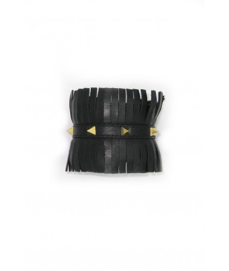Sermoneta Gloves Bracciale in Nappa con frange e borchie piramidali Nero/borchia oro