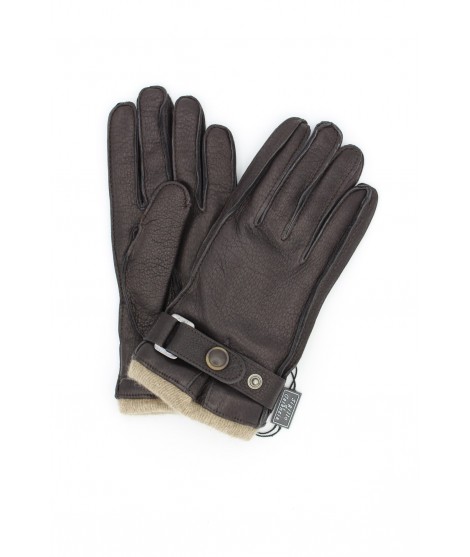 Sermoneta Gloves Guanti in Cervo con Cinturino fodera cashmere Nero