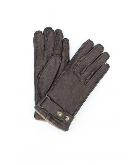 Sermoneta Gloves Guanti in Cervo con Cinturino foderato cashmere Testa di Moro