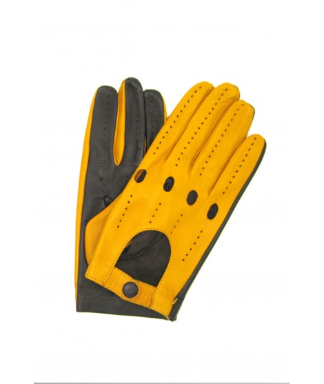 Sermoneta Gloves Guanto da Guida in Nappa bicolor con palmo Touch-screen Moro/Giallo