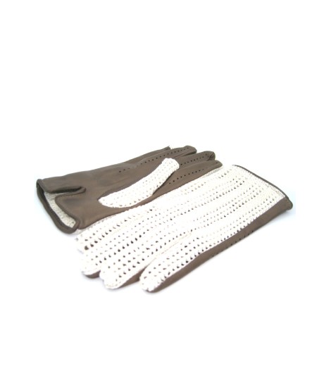 Sermoneta Gloves Guanto Guida Con Palmo In Nappa E Dorso In Crochet Fango