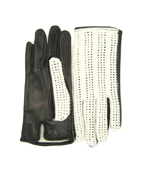 Sermoneta Gloves Guanto Guida Con Palmo In Nappa E Dorso In Crochet Nero