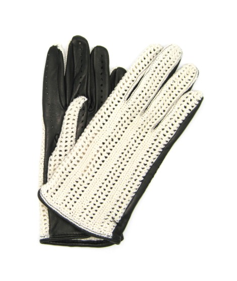 Sermoneta Gloves Guanto Guida con palmo in Nappa e dorso in Crochet Nero
