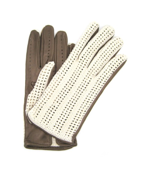 Sermoneta Gloves Guanto Guida con palmo in Nappa e dorso in Crochet Fango