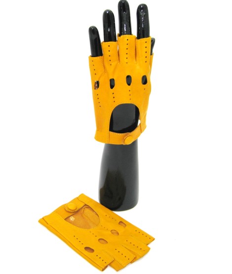 Sermoneta Gloves Guanto Guida In Nappa Mezze Dita Giallo Ocra