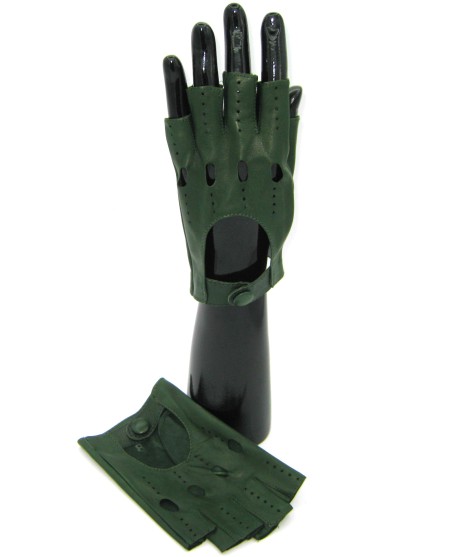 Sermoneta Gloves Guanto Guida In Nappa Mezze Dita Verde Oliva