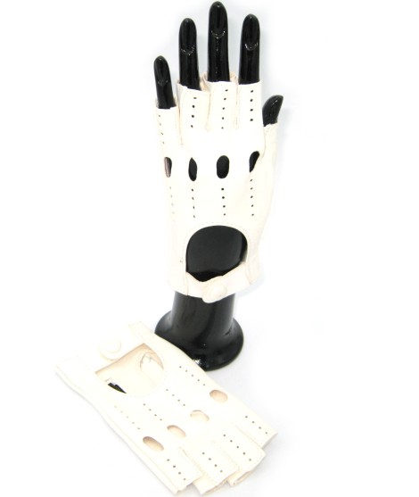 Sermoneta Gloves Guanto Guida In Nappa Sfoderato 1/2 Dita Bianco