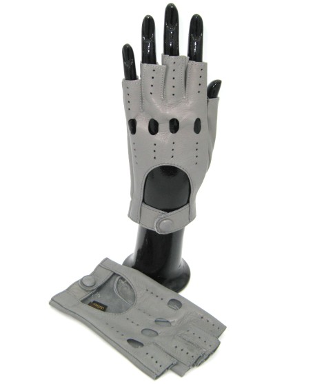 Sermoneta Gloves Guanto Guida In Nappa Sfoderato 1/2 Dita Grigio Perla
