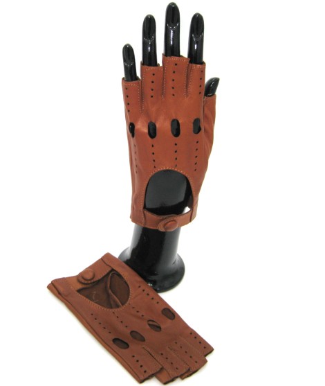 Sermoneta Gloves Guanto Guida In Nappa Sfoderato 1/2 Dita Tan