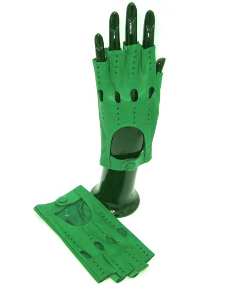 Sermoneta Gloves Guanto Guida In Nappa Sfoderato 1/2 Dita Verde Smeraldo