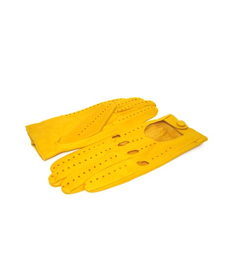 Sermoneta Gloves Guanto Guida In Nappa Sfoderato Dita Intere Giallo Ocra