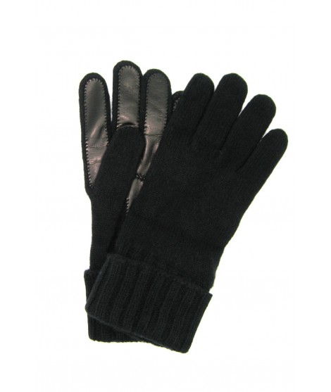 Sermoneta Gloves Guanto in 100% cashmere 2bt con palmo in Nappa Nero
