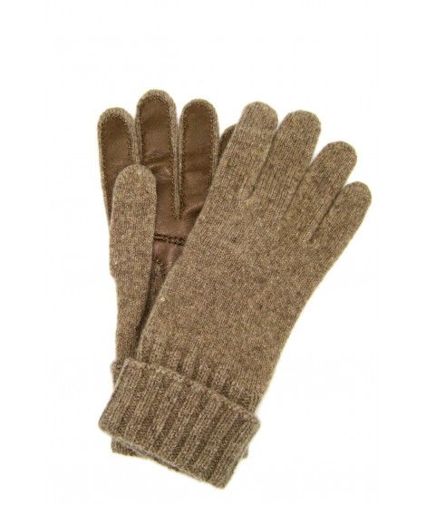 Sermoneta Gloves Guanto in 100% cashmere 2bt con palmo in Nappa Taupe