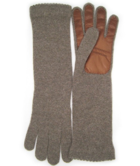 Sermoneta Gloves Guanto In 100% Cashmere 4bt Con Palmo In Nappa Castoro/Tan