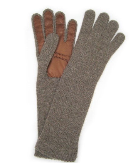 Sermoneta Gloves Guanto in 100% cashmere 4bt con palmo in Nappa Castoro/Tan