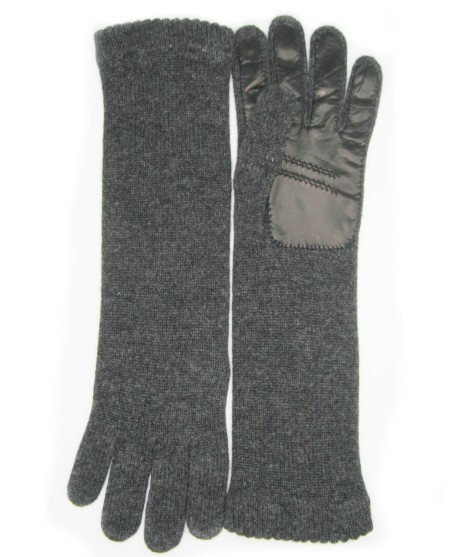 Sermoneta Gloves Guanto In 100% Cashmere 4bt Con Palmo In Nappa Grigio Scuro/Nero