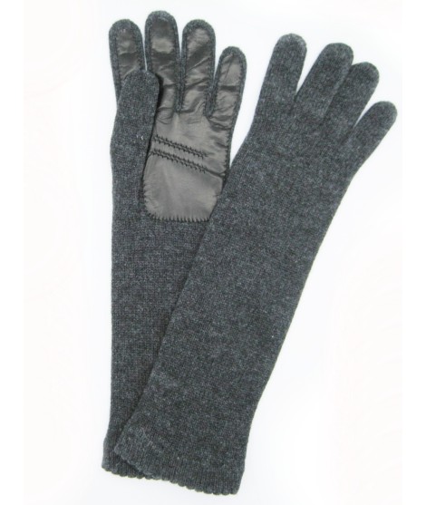 Sermoneta Gloves Guanto in 100% cashmere 4bt con palmo in Nappa Grigio scuro/Nero