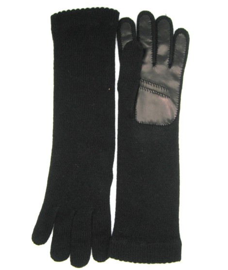 Sermoneta Gloves Guanto In 100% Cashmere 4bt Con Palmo In Nappa Nero/Nero