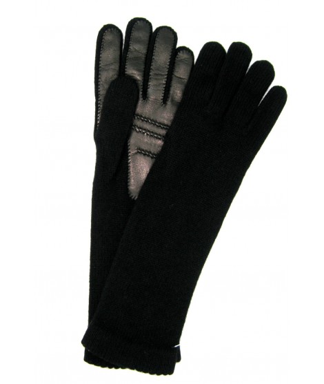 Sermoneta Gloves Guanto in 100% cashmere 4bt con palmo in Nappa Nero/Nero