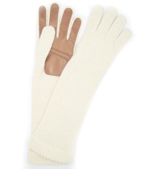 Sermoneta Gloves Guanto in 100% cashmere 4bt con palmo in Nappa Panna/Tan