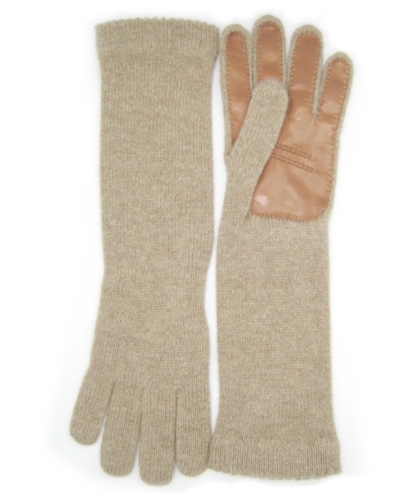 Sermoneta Gloves Guanto In 100% Cashmere 4bt Con Palmo In Nappa Taupe/Tan
