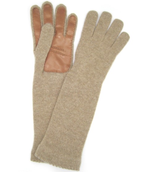 Sermoneta Gloves Guanto in 100% cashmere 4bt con palmo in Nappa Taupe/Tan