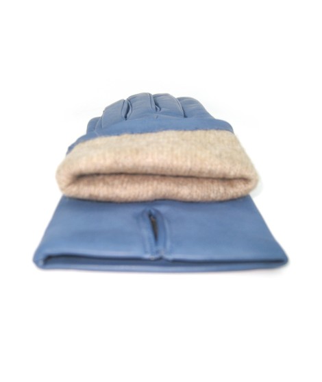 Sermoneta Gloves Guanto In Capretto 2bt Con 3 Cordoni Fod. Cashmere Denim