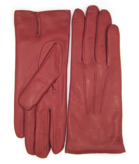Sermoneta Gloves Guanto In Capretto 2bt Con 3 Cordoni Fod. Cashmere Vino Rosso