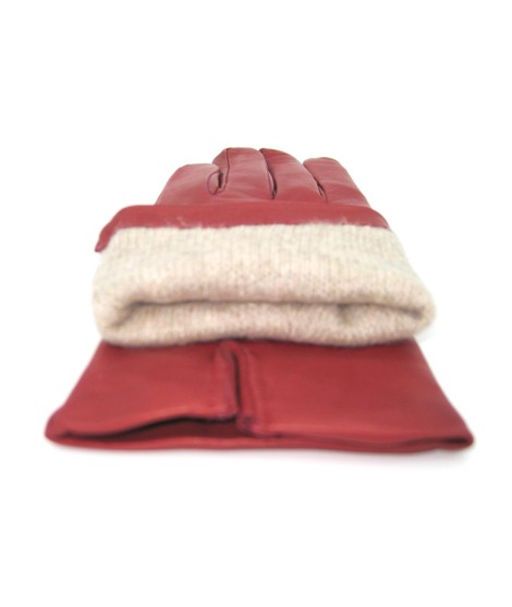 Sermoneta Gloves Guanto In Capretto 2bt Con 3 Cordoni Fod. Cashmere Vino Rosso