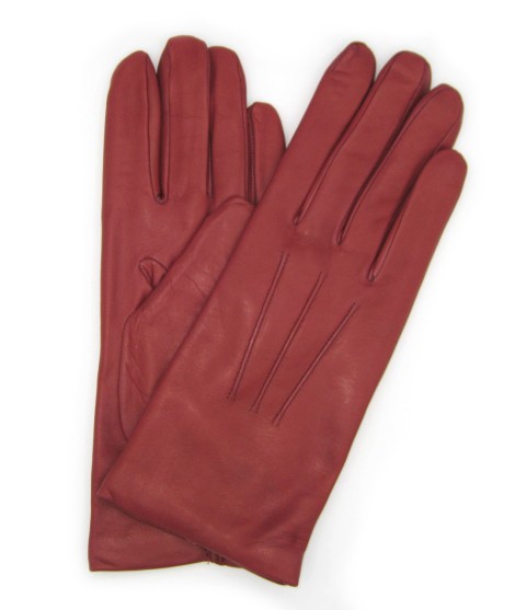Sermoneta Gloves Guanto in Capretto 2bt con 3 cordoni fod. cashmere Vino Rosso