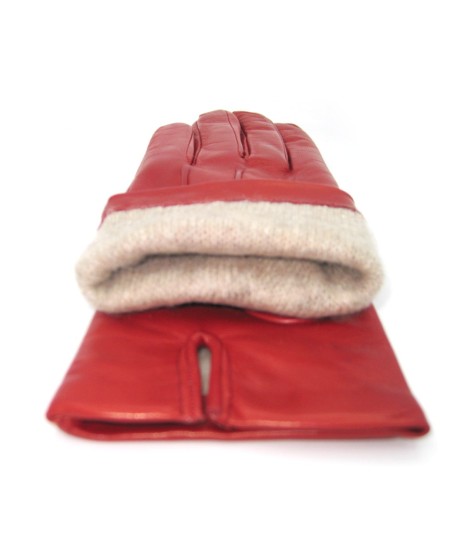 Sermoneta Gloves Guanto In Capretto 2bt Con 3 Cordoni Fod. Cashmere Rosso Scuro