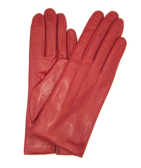 Sermoneta Gloves Guanto in Capretto 2bt con 3 cordoni fod. cashmere Rosso scuro