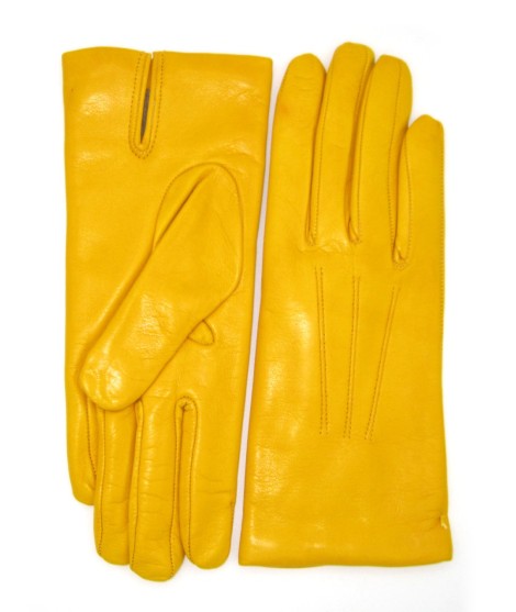 Sermoneta Gloves Guanto In Capretto 2bt Con 3 Cordoni Fod. Cashmere Giallo
