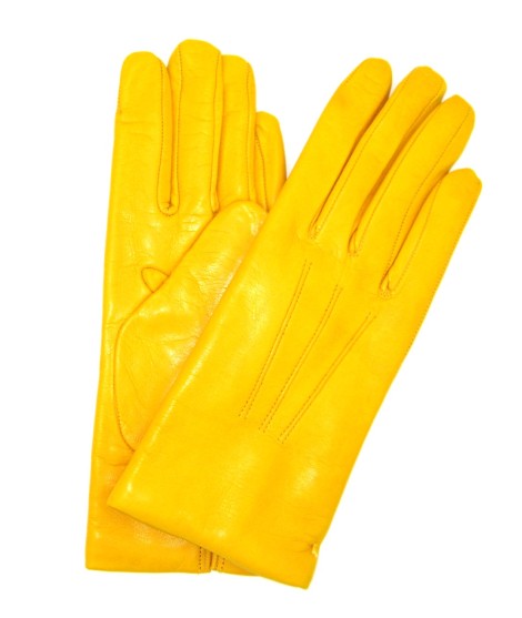 Sermoneta Gloves Guanto in Capretto 2bt con 3 cordoni fod. cashmere Giallo