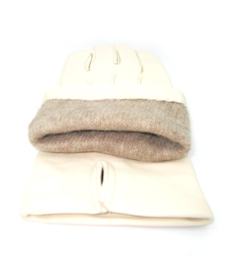 Sermoneta Gloves Guanto In Capretto 2bt Con 3 Cordoni Fod. Cashmere Panna