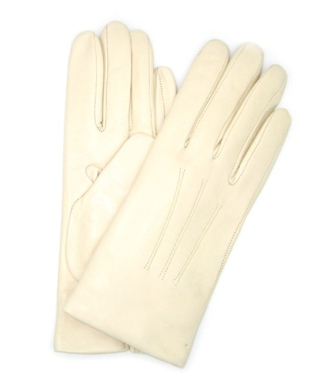 Sermoneta Gloves Guanto in Capretto 2bt con 3 cordoni fod. cashmere Panna