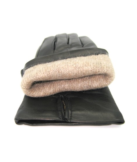 Sermoneta Gloves Guanto In Capretto 2bt Con 3 Cordoni Fod. Cashmere Nero