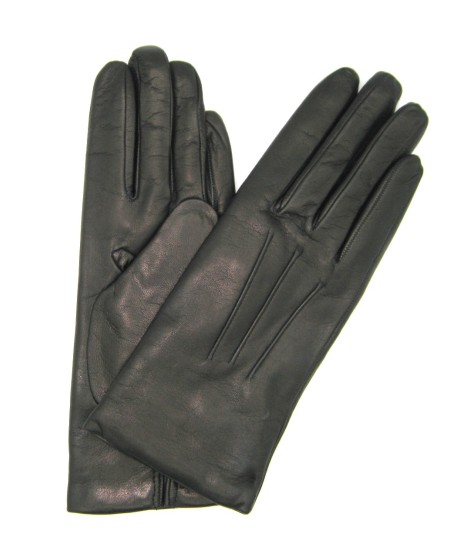 Sermoneta Gloves Guanto in Capretto 2bt con 3 cordoni fod. cashmere Nero