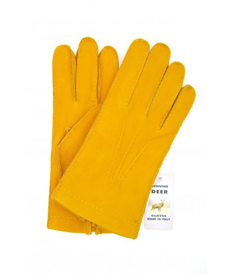 Sermoneta Gloves Guanto in Cervo cucito a mano foderato cashmere Giallo ocra