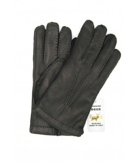 Sermoneta Gloves Guanto in Cervo cucito a mano foderato cashmere Nero
